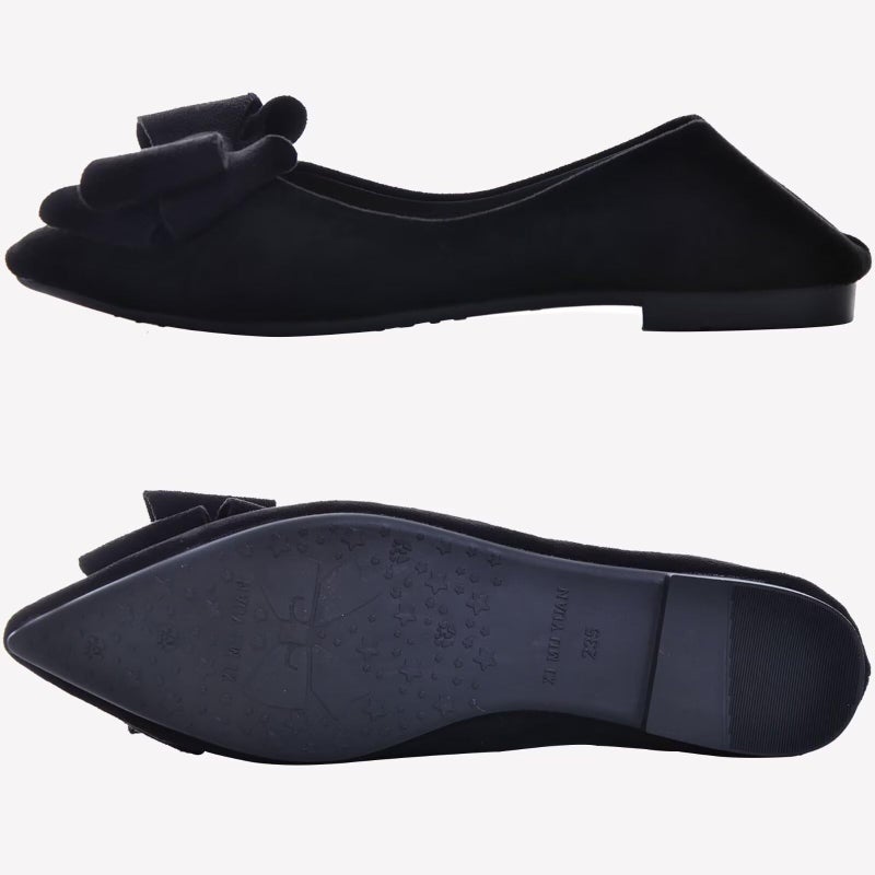 SAILING LU Bow-Knot Ballet Flats Womens Pointy Toe Flat Shoes Suede Dress Shoes Wear to Work Slip On Moccasins Black Size 9 - Image 3